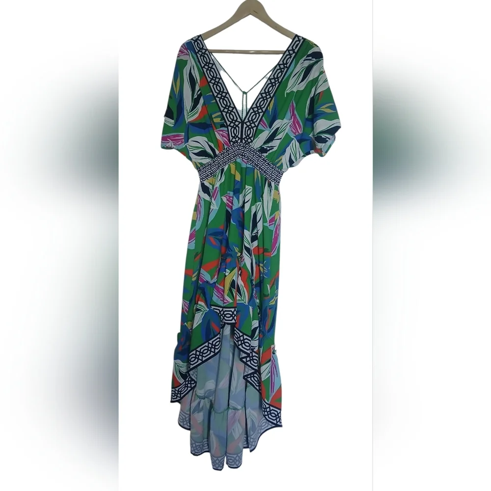 Flying Tomato Dress V-Neck Hi-Lo Floral Elasticized Waist Flowy Tropical Print - Picture 13 of 13